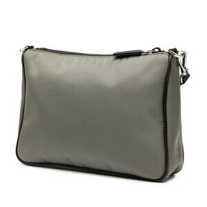 Prada Triangle Logo Nylon Plate Bag Gray Leather Shoulder Black